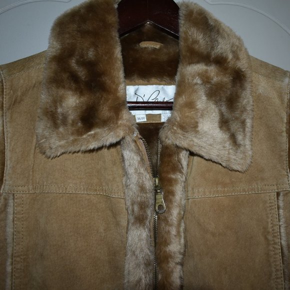 D' Carlo Leather Vest M Faux Fur Zip Closure Tan Pockets - Picture 5 of 12